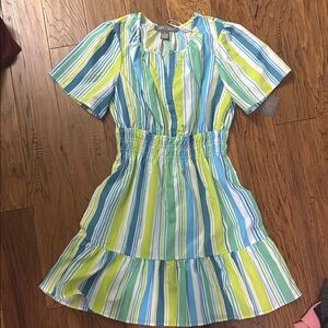 Striped Blue and Green Kids Dress
